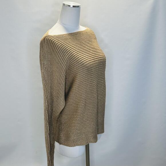 Lauren Ralph Lauren Sweater Womens Medium Gold Metallic Off Shoulder Knit Pullov - Picture 2 of 10